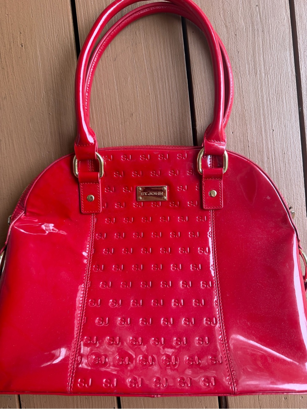 St. John Red Patent Leather SJ Monogram Dome Satchel Handbag READ❗️